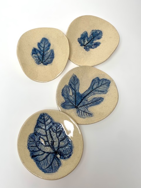 Mini plato hoja higuera impresa cobalto