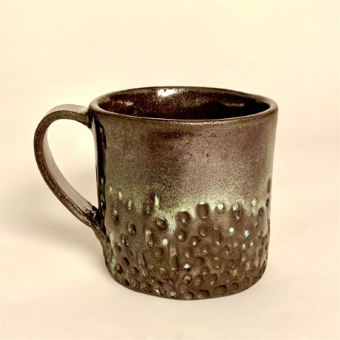 Taza Pasta negra hendiduras y esmalte verde/azul